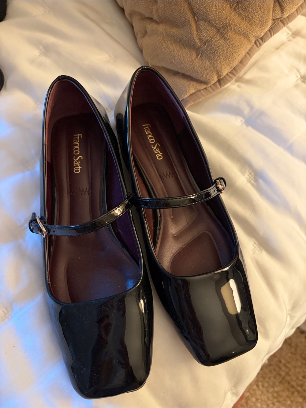 Franco Sarto Black Patent Mary Jane Flats with Square Toe